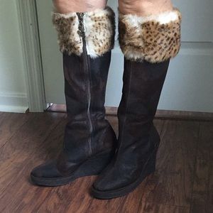 Donald J Pliner suede w/ real fur topped boots